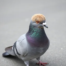 a pigeon with a dog head, photography