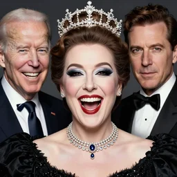 queen makeup wearing Joe Biden laughing, Artgerm, Donato Giancola, Joseph Christian Leyendecker