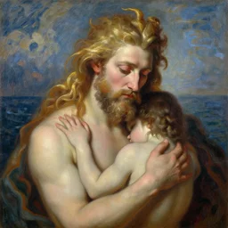 Poseidon\'s sad love, oil painting by Dürer and Monet, mind-blowing art, very detailed, high quality