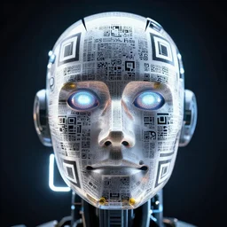 a very detail robot face made out of qr codes, volumetric illumination, dramatic lightning