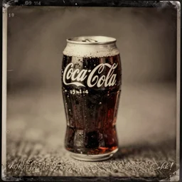 a tintype picture of a can of coke with coke! written in it, an old grainy photograph of coca cola that reads coke!, 1 9 1 4.