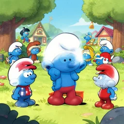 the smurf village, artwork by skottie young