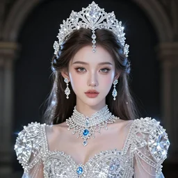 portrait of wonderful princess of diamonds with fair skin, ornate, 8 k, gorgeous, intricate, detailed, glowing white accent lighting, dramatic lighting, octane render