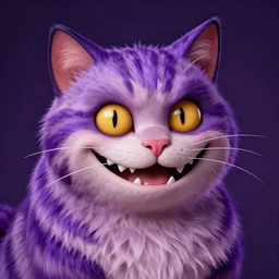 stunning vibrant portrait of the cat of cheshire by hieronymus bosch with purple stripes and a wicked smile