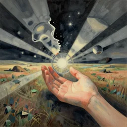 A land art. A rip in spacetime. Did this device in her hand open a portal to another dimension or reality?! drawn in MS paint by Kawanabe Kyōsai, by Diego Dayer atmospheric, distorted