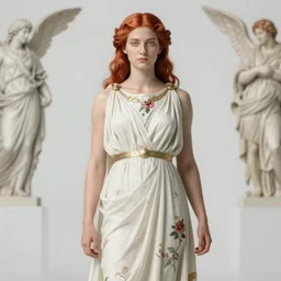 fully clothed cassandra the trojan prophetess, redgold hair, white floral chiton gown, greek mythology, raphael, fra angelico, michelangelo, william adolphe bouguereau, trending on artstation, character art, greek myth digital painting, concept art, smooth, sharp focus, illustration, art by artgerm and greg rutkowski, radiant light,