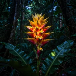 shining colorful exotic flower in the dark night jungle, by trent parke, surreal, magnum photos