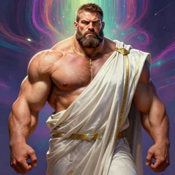 portrait of a president gerald ford posing ultra realistic illustration, a hulking herculean gigachad, bulging muscles, toga, brown beard, intricate, highly detailed, digital painting, artstation, radiant light, caustics, war hero, psychedelic dmt, concept art, smooth, sharp focus, by gaston bussiere, bayard wu, giger, maxim verehin