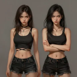 girl enemies belligerent tension glare skimpy outfit, drama, full hd digital painting
