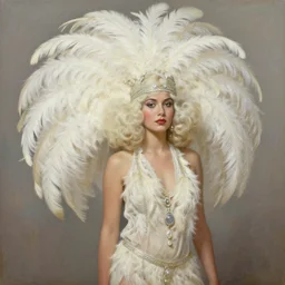 peruvian showgirl, big hair, feathers, 1 9 4 0 s, oil painting, pale colors, high detail, 8 k, wide angle, trending on artstation