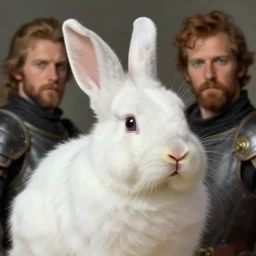 white lionhead dwarf bunny rabbit as a fantasy knight, closeup portrait art by norman rockwell and donato giancola and greg rutkowski