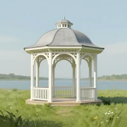 white gazebo in the middle of a calm meadow, classical architecture, beautiful digital painting by Artgerm