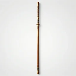 single wooden long straight thin ninja fighting staff decorated with oriental ornaments, polished, weapon, highlight, vertical, centred, highly symmetric, sci - fi, fantasy, japan, dnd, close shot, bright uniform background, directional lighting, digital art, hyperrealism, award winning, 8 k, trending on art station