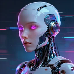 ultra realistic digital portrait of robot, cyberpunk, glitchcore, synthwave art, detailed, masterpiece, trending on artstation, featured on pixiv, hd, 4 k, 8 k