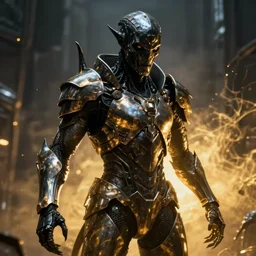 a dark sci fi horror quarter - length portrait of a shadow demon wearing futuristic sci fi armor made of metal plates, cinematic lighting, smooth, high detail, dark fantasy, unreal engine, octane render, by vitaly bulgarov artstation, golden rule, sense of action, fog volumes, vivid color glow, post processing, cgsociety