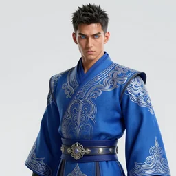 male manchurian martial artist!!!! blue eyes!! intricate ornate blue robes!! character concept art, sharp focus, octane render! unreal engine 5! highly rendered!! trending on artstation!! detailed linework!! illustration by artgerm, wlop, and chie yoshii