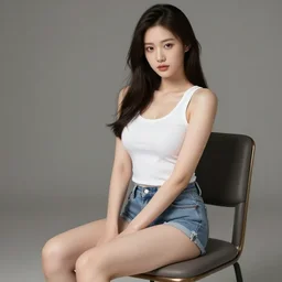 sexy asian girl wearing shorts, sitting on a chair, in the style of ilya kuvshinov and rossdraws