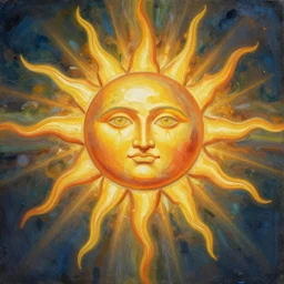 dissection of sun god made of shining light, mythical painting