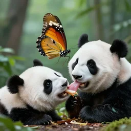 A butterfly being eaten by a zombie panda