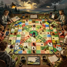 centred time warp boardgame design classical illustration art by liam brazier