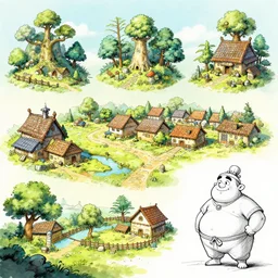 photo cartoon bd illustration comic manga painting of village environement : 5 fantasy environement, digital painting : 1 fat brush concept sketch artist bd enki bilal : 1 0