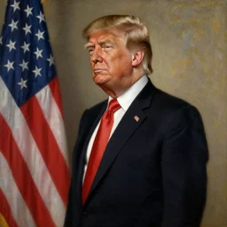 official side portrait of united states president donald trump, in a black suit, 1 7 8 8, a character portrait by cassius marcellus coolidge, reddit contest winner, american romanticism, oil on canvas, detailed painting, creative commons attribution