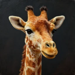 Geoffrey the giraffe plush face, dynamic lighting, cinematic, establishing shot, extremely high detail, shining, photo realistic, cinematic lighting, intricate line drawings, 8k resolution, oil painting on canvas
