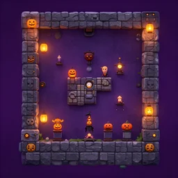 evil dungeon halloween isometric 2. 5 d game level, myvmk, with detailed stone, cartoon, lanterns, pixar, disney, toon shader, arnold maya render, artgerm, artstation by miha rinne