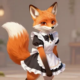 a fox fursona!!! with a fluffy tail!!! wearing a maid outfit, highly detailed, digital art, trending on artstation, furry art!!!