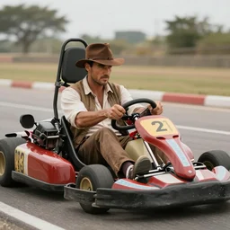 a photo of indiana jones on a go kart