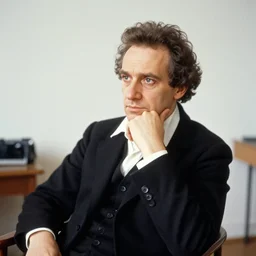 casual photograph of a man sitting in a studio room pensively, with the poise and appearance of the ( ( ( ( ( ( ( ( wolfgang goethe ) ) ) ) ) ) ) ), taken in 1 9 4 5 with a digital camera, full color, head shot
