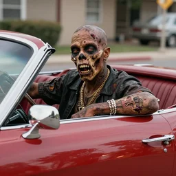 tupac zombie in a drop top 1 9 6 7 chevy screaming thug life