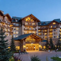 the fairmont banff springs in the evening, 4 k, award winning photograph, highly detailed