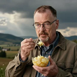 walter white eating applesauce, photography,