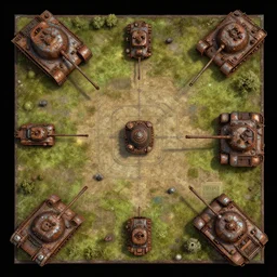 top down overhead bird's eye view!!! | | digital painted rusted dieselpunk tank virtual tabletop asset pack, dungeondraft, roll 2 0, 2 - minute tabletop, battle map prop, black background, unity asset store, by greg rutkowski, trending on artstation