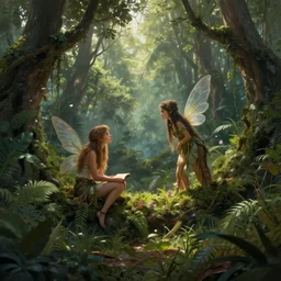 fairy tell story of jungle, concept art, digital painting, cinematic lightening, wide angle shot, in the style of greg rutwoski, very hyper realistic, highly detailed, fantasy art station