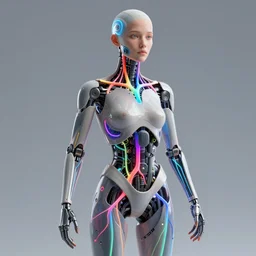 futuristic high - tech anatomically correct human cyborg with rgb veins