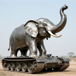 metal elephant turned into tank