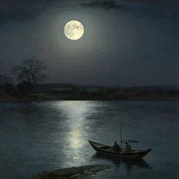 wuxia, moon, river, night, painting by gaston bussiere, craig mullins, j. c. leyendecker