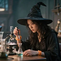 the science witch is deeply absorbed in her work