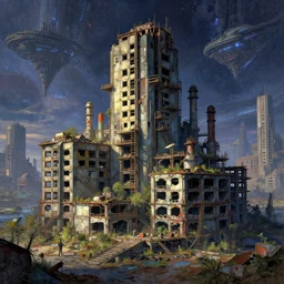 a beautiful ultradetailed highly detailed unfinished building abandoned building industrial architecture city by paul cezanne, bladerunner 2 0 4 9 retrowave sunlight architecture island galactic nightsky, archdaily, wallpaper, highly detailed, trending on artstation.