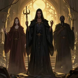 The night of the 5 murderous sorcerers, hyperdetailed, artstation, cgsociety, golden hour 8k