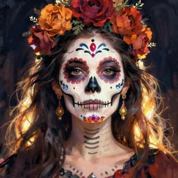 Illustration of a sugar skull day of the dead girl, art by Hiroshi Nagai