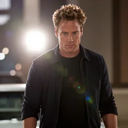 the fast and furious, conan o'brien in the fast and furious as brian o'connor movie still, cinematic lighting, ray tracing, octane render, long lens, shallow depth of field, bokeh, anamorphic lens flare, 8 k, hyper detailed, 3 5 mm film grain