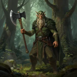 Tree druid, axe in hand, in the forest, dungeons and dragons, by Greg Rutkowski, digital art, trending on artstation