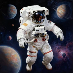 detailed rococo painting of a black astronaut spacewalking, planets behind, nebulas, dynamic lighting, 8 k, star wars, art by greg rutkowski, kehinde wiley