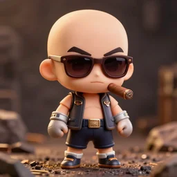 anime nendoroid of British Kickboxer Andrew Tate, bald, with dark brown sunglasses, and cigar in mouth, fantasy, figurine