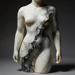 abstract light matte marbled statue, dark high glossy translucent quartz veins, strong studio light, high quality, sokkel