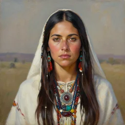 oil painting of winona ryder as a mystic navajo medicine woman in the style of john jude palencar, highly detailed, 8 k, artstation