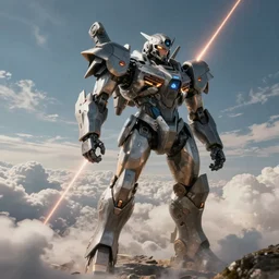 armored core 4 by liam wong, john carpenter, long - shot, full body, sky, cloud, laser beam, dramatic lighting, cinematic establishing shot, extremely high detail, photorealistic, cinematic lighting, octane render,